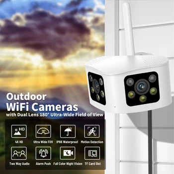 Бинокулярная WiFi-4K камера, 6 m, 6-мегапикселова система за видео наблюдение с висока разделителна способност на външния мониторинг, панорамен зрителен ъгъл от 180 °
