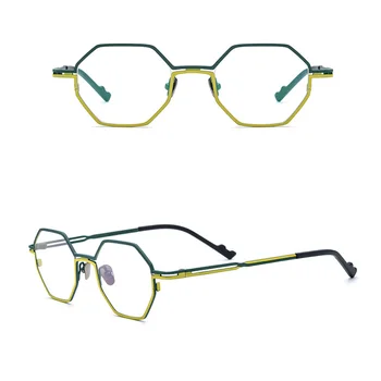 Бяла оптична двойна пълна дограма от чист титан с неправилна форма, реколта ретро очила, предписани лещи, рамки за очила, очила 185767