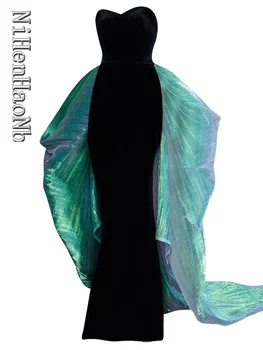 Винтажное черно бархатное вечерна рокля в стил русалка, топ без ръкави, с дължина до пода, официалната парти за жени Vestidos De Fiesta