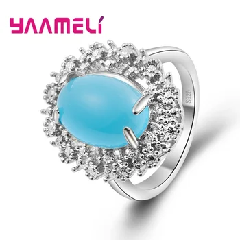 Висококачествено романтичен пръстен със син опалом, красива сватба / сватба бижута, аксесоари от сребро най-високо качество проба 925