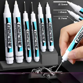 Водоустойчива бяла перманентная писалка за рисуване 0,7 мм/1,0 мм/2.5 мм Лесно изчезват бели маркер дръжки Бързо сушене Лесно е деформирал