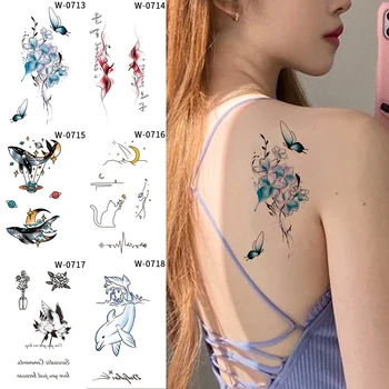 Временни татуировки под формата на цветя и животни, рози, пеперуди, котки, акварел, сладки татуировки на ръкавите, изкуствени татуировки, фалшиви татуировки