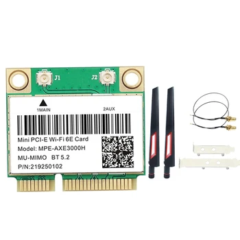 Гореща ПРОДАЖБА-MPE-AXE3000H Адаптер Wi-Fi карта + Антена Wifi 6E 2400 Mbit/с Mini PCI-E За БТ 5,2 802.11 AX 2,4 G/5G/6 Ghz Мрежа Wlan карта