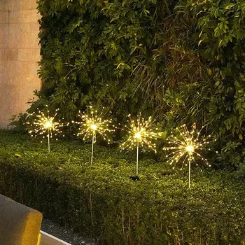 Градинска лампа със слънчева енергия, слънчева светлина, фойерверки, на тревата, 90/150 светодиоди, озеленяване празничен лампа за декорация на градината