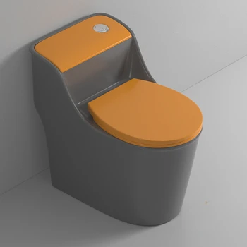 Грей домакински тоалетна чиния с сливным сифон, цветен моноблок, оранжево, брызгозащищенный тоалетна чиния с по-голям диаметър