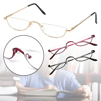Гъвкава преносима метална полурамка пружинен шарнир + 1,00 ~ + 4,0 диоптъра Полумесец Очила за четене Очилата за четене
