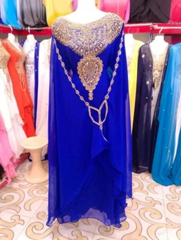 Дамски дълга пола на кралския син цвят от жоржета, мароканско рокля Фараша, сари за жени в Индия, арабски дрехи