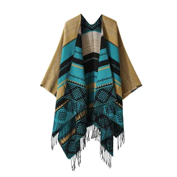Дамски пончо от кашмир с геометричен дизайн впечатлява със своя бохемски стил, женски накити, зимни шал от pashmina, тайна, двустранно гъст одеяло, орар