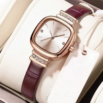 Дамски часовници Модни квадратни кожени кварцови часовници с диаманти, най-добрата марка за луксозни водоустойчиви дамски ръчни часовници Relogio Feminino