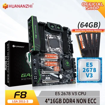 Дънна платка HUANANZHI X99 F8 LGA 2011-3 XEON X99 с процесор Intel E5 2678 v3 4 *16G DDR4 без ECC памет комбиниран комплект NVME SATA