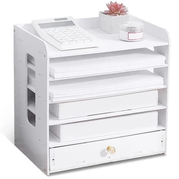 Дървена настолен органайзер Тава Сортировач файлове за домашния офис, стойка за сортиране папки, файлове, поща, притежателят на файлове, тава