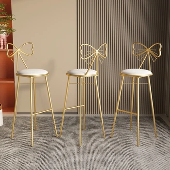 Европейският златен бар стол от метал и изкуствена кожа, модерни столчета за хранене, бели столове за всекидневна, мебели за дома Европейският златен бар стол от метал и изкуствена кожа, модерни столчета за хранене, бели столове за всекидневна, мебели за дома 0