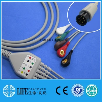 едно парче кабел за ЕКГ с 5 скоби за кабели за physio lifepak