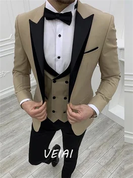 Елегантни мъжки бизнес костюми, мъжки костюми за сватба, абитуриентски бал, однобортные, 3 предмета (яке + панталон + елек + вратовръзка), traje novio