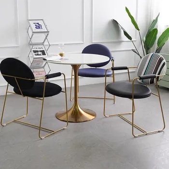 Ергономичен и модерен стол за хранене, сгъваем метален луксозен стол, дизайнерско компютърен стол за суета, съвременни мебели средата на века Silla
