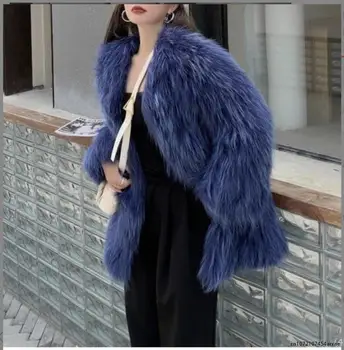 Есен и зима, нов стил, тканая палто от изкуствена лисьего кожа, женски утолщенное шифровальное палто със средна дължина, младежки стил