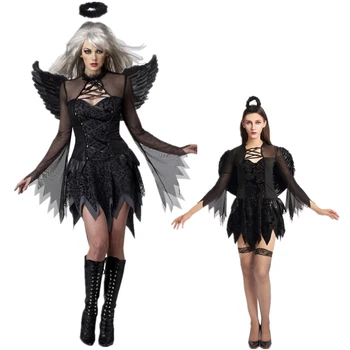 Жена секси костюм на приказен ангел с източване на Хелоуин, секси черен ангел, cosplay за възрастни, карнавальное забавно вечерна рокля
