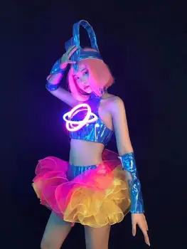 Женски секси танц костюм Гого, led лампа НЛО, облекло за танцьорите на откриването на шоуто в нощен клуб, Dj Ds, дрехи за рейв фестивал, клубна облекло