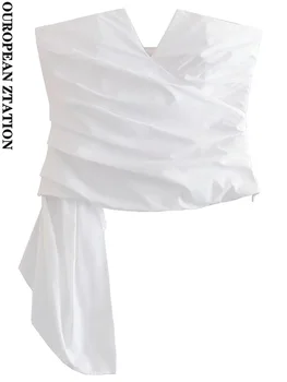 Женствена рокля с пайети 2023, модерен потник-бюстие с драпировкой без презрамки, секси върхове с открити рамене, страничен цип