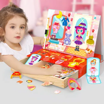 [Забавно] Дървен магнитен пъзел за момичета, двустранна дъска за рисуване, детски играчки за началото на просвещението, подарък за дете, за рожден ден
