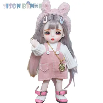 Играчка SISON BENNE височина 6 инча с мини-тяло, грим за лице, Очи, Перуки, Дрехи, Пълен комплект, Сладка кукла