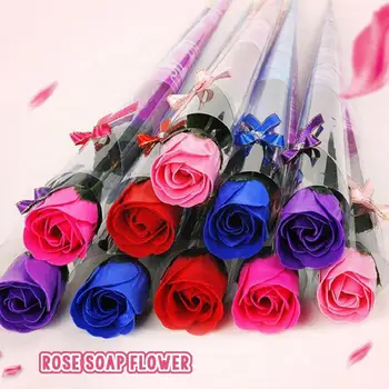 Изкуствена роза на едно стъбло в пластмасова опаковка, букет за партита, сватбени цветя, на фестивала на розите, подаръци, сапун за Свети Валентин, M Y4R1