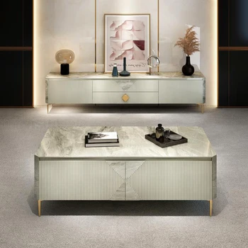 Италиански луксозен стил, изчистен външен шкаф за мебели за хола, светло сив гланц дизайн с каменна печка, поставки за телевизори 1,8 м