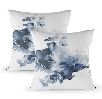 Калъфка за възглавница с флорални принтом Musesh, тъмно синьо, акварел цвете, артистична роза, синьо-бяла квадратна калъфка за възглавница, комплект за декорация на дивана-легло, 2 бр.