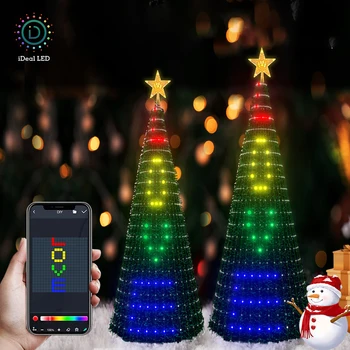 Коледно дърво RGB звезда водопад празнични светлини смарт приложение, Bluetooth, дистанционно управление за домашно празничен декор приказни светлини синхронизиране на музика