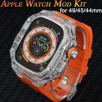 Комплект модификация на корпуса Glacier за Apple Watch Band ultra 49 мм Луксозен Прозрачен Комплект модове за iwatch series 8 7 6 SE 5 4 44 45 мм