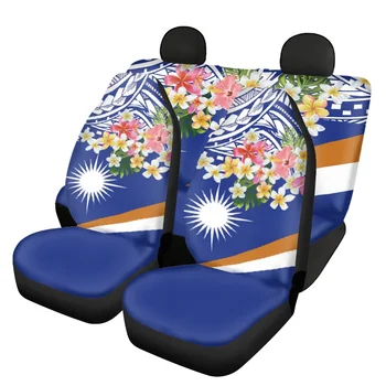 Комплекти покривала за автомобилни седалки за жени, пълен комплект, дизайн син флаг Маршал острови, протектор на седалката, Полинезия, плюмерия, предните и задните седалките