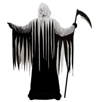 Костюм на мрачния жнеца на Хелоуин за възрастни, луксозен дъждобран, качулка, ръкавици, комплект, костюм със зловещ вик