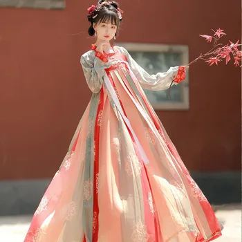 Костюм Тан 4,5 метра Китайски костюм Ханфу рокля Фея Cosplay Традиционен фестивал дневник Облекло за жени, зелено-червен цвят