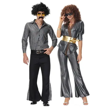 Костюми хипита за Хелоуин костюм за възрастни, мъже, жени, реколта 70-те, 80-те години, рок-диско, хипи, cosplay, двойка, маскарадное рокля