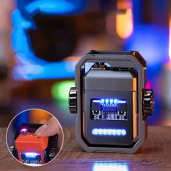 Креативна гироскопическая електронна импулс запалка USB, ветрозащитная двухдуговая запалка Тип-c, дисплей за зареждане на батерията, висококачествен подарък