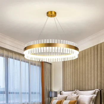 Кристален полилей, луксозна постмодернистская хол, проста скандинавски творческа атмосфера, домашен ресторант, лампа за осветление на спални