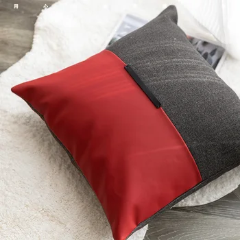 Крокър Конна 18x18 см, калъфка за възглавница - бордо, червена изкуствена кожа, дизайнерски възглавници за дивана без ядро