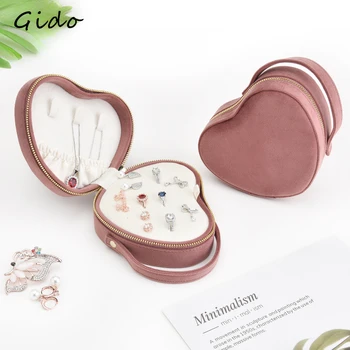 Кутия за съхранение на пръстеновиден колиета във формата на сърце, кадифе бижута, Преносима кутия за съхранение на пръстените 