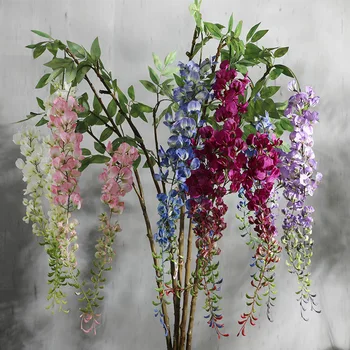 Къса клонка гигантски цвете глициния, висококачествен и дълъг цвете боб, сватбена украса на градината, цвете глициния