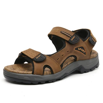 Летни мъжки обувки, меки дишащи мъжки сандали, улични сандали от естествена кожа, мъжки римски летни плажни сандали голям размер 38-46