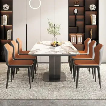 Луксозен модерен скандинавски мултифункционална маса за хранене с разтегателен плот от светло плочи Правоъгълен малък столче Мебели за дома FGM