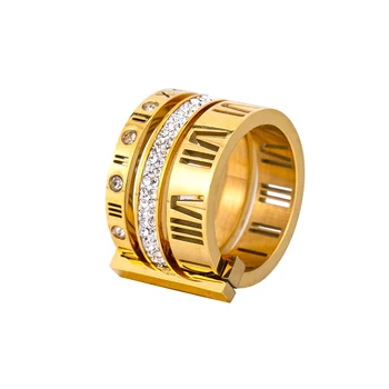 Луксозен ретро декор за отпечатъци от титанов стомана, с розово злато, Римски пръстени с цифри и цирконами, пръстени с букви за жени, вечерни