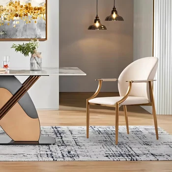 Луксозен стол с маса за хранене, скандинавски акцент, свободно време, бизнес дискусия, подлакътник, изкуствена кожа, кабинет, ресторант, мебели Sillas, WKDC