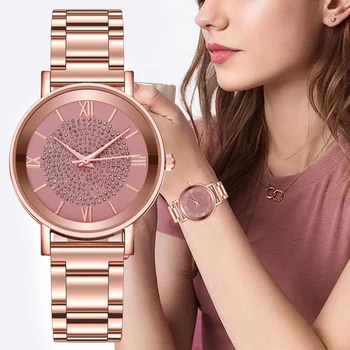 Луксозни дамски кварцов часовник с диаманти 2023, изискана и женствена магнитни ръчен часовник от розово злато, качествени часовници Reloj Mujer Elegante