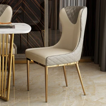 Луксозни и модерни трапезни столове с метални позлатени крака, кожена дизайн, на кралското кресло, акцентные столове, кухненски шезлонг за хола, мебели в скандинавски стил