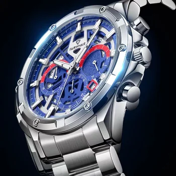 Луксозни часовници за мъже, модни спортни водоустойчив кварцов часовник с хронограф от неръждаема стомана, мъжки часовници на известни марки Mark Fairwhale Reloj