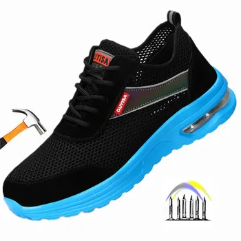 Лятна защитни обувки за мъже, лека работна обувки със защита от пробиви, дишащи предпазни маратонки за мъже, защитни обувки с железни пръсти