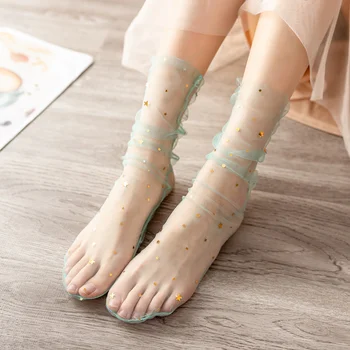 Магически чорапи, копринени сребристи секси дантелени мрежести чорапи като рибарска мрежа, прозрачна еластична прежда за глезените, тънък дамски прежди, 1 чифт = 2 елемента