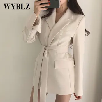 Малък яке в корейския британския стил, дамска есенно-зимна мода тънка дълга яке дантела с дълъг ръкав, обикновен универсален топ 2021