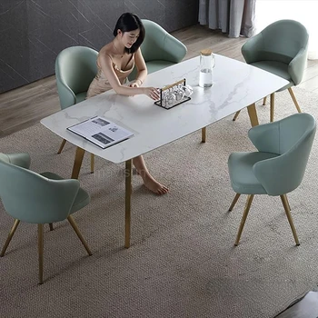Маса за хранене с каменен под, модерен минималистичен размера на апартаментите, скандинавски светлина, луксозна правоъгълна италианска трапезна маса, мобилни мебели с